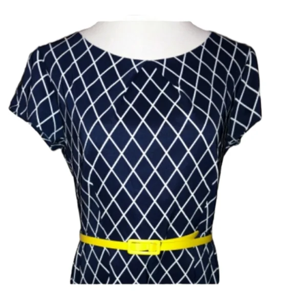 connected apparel navy blue dress Connected Apparel Women's Short Sleeve Printed Shift Dress, 10